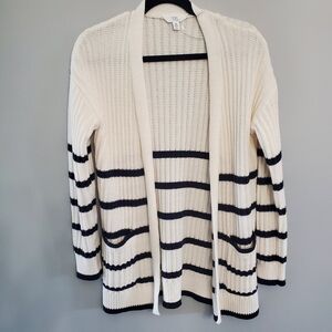 Time And Tru White With Blue  Stripes Women's Open Cardigan Sweater Sz XS Casual